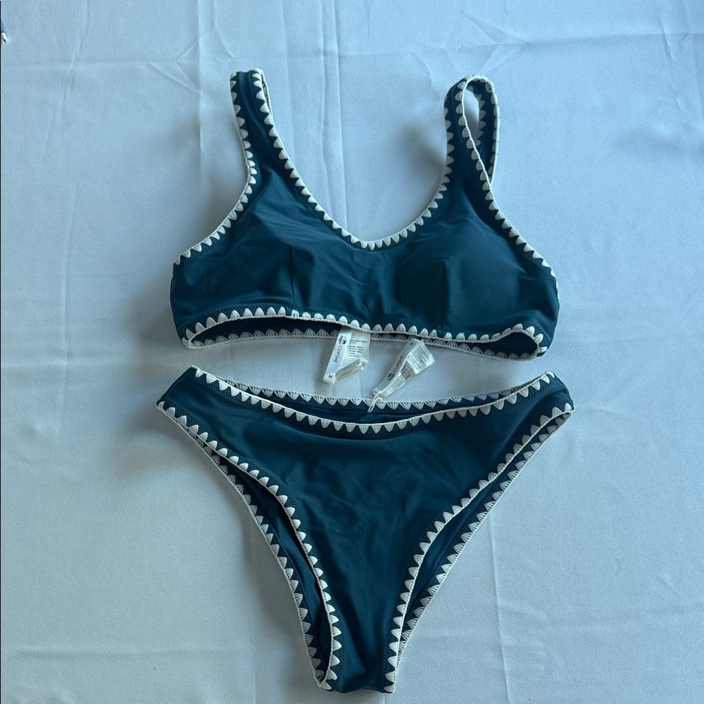 Cupshe Dark Teal Bikini with White Edging